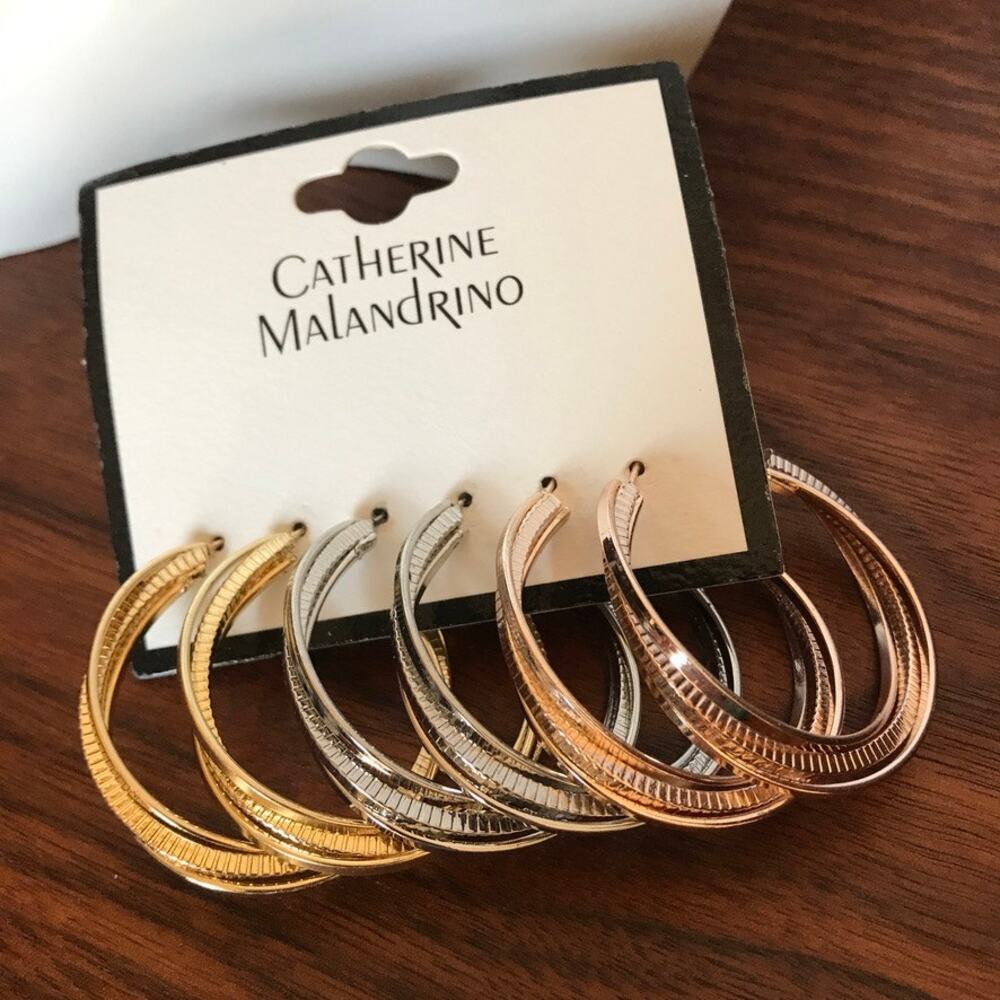 NWT Catherine Malandrino Twisted Hoop Earrings Set silver/gold/rose-gold tone